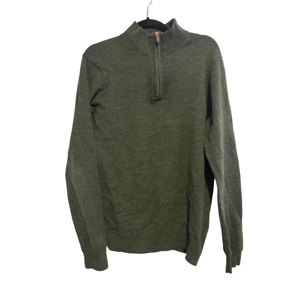 Jos A Bank 1905 Men Olive Green Cotton 1/4 Zip Pullover Sweater Size M‎
